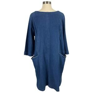 J.JILL DENIM Dress Women Extra Large Modest Peasant Cotton Shift Pockets Country
